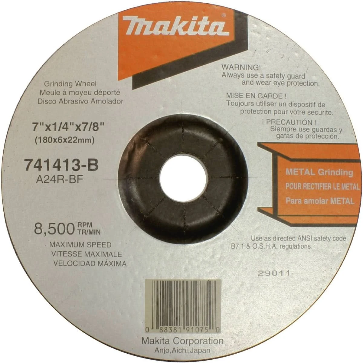 Makita 741413-B-10 Grinding Wheel 7" x 7/8" x 1/4", 24 Grit, General Purpose Metal, 10-Pack