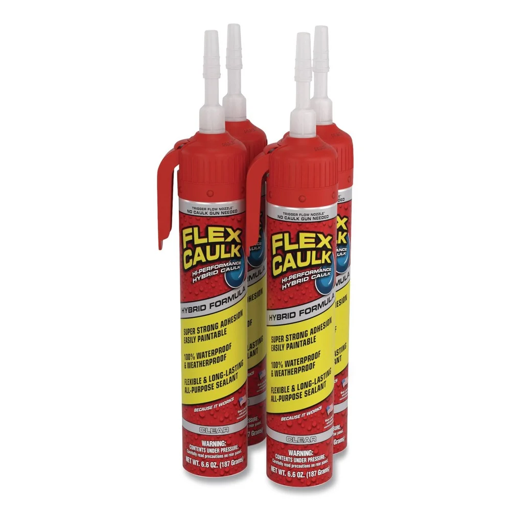 Flex Seal Products CFSCLRR675 6.6 oz Flex Caulk Hi-Performance Hybrid Caulk - Dries Clear (4/Carton)