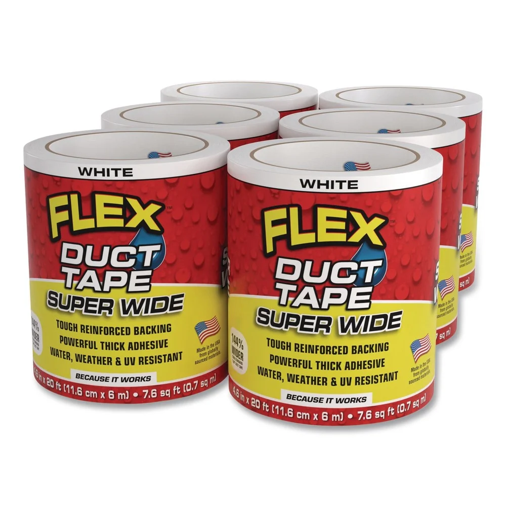 Flex Seal Products 4.6 in. x 20 ft. 39 mil Flex Super Wide Duct Tape - White (6/Carton)