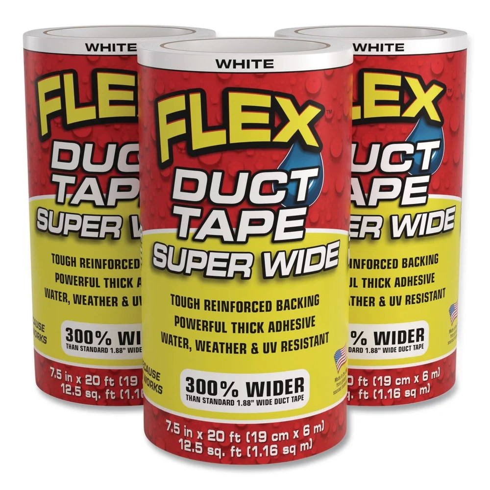 Flex Seal Products 7.5 in. x 20 ft. 39 mil Flex Super Wide Duct Tape - White (3/Carton)