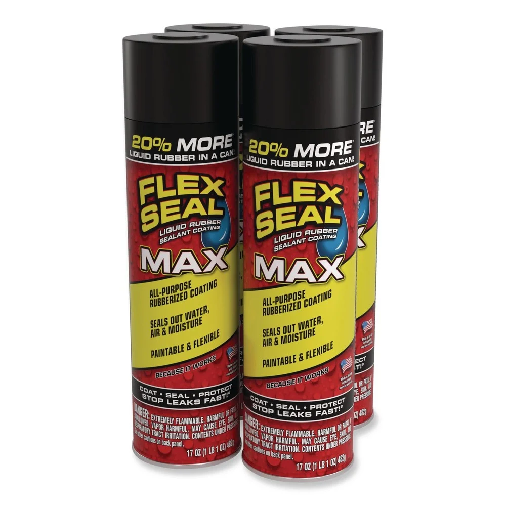 Flex Seal Products 17 oz Flex Seal Liquid Rubber Sealant Coating MAX Aerosol - Dries Black (4/Carton)