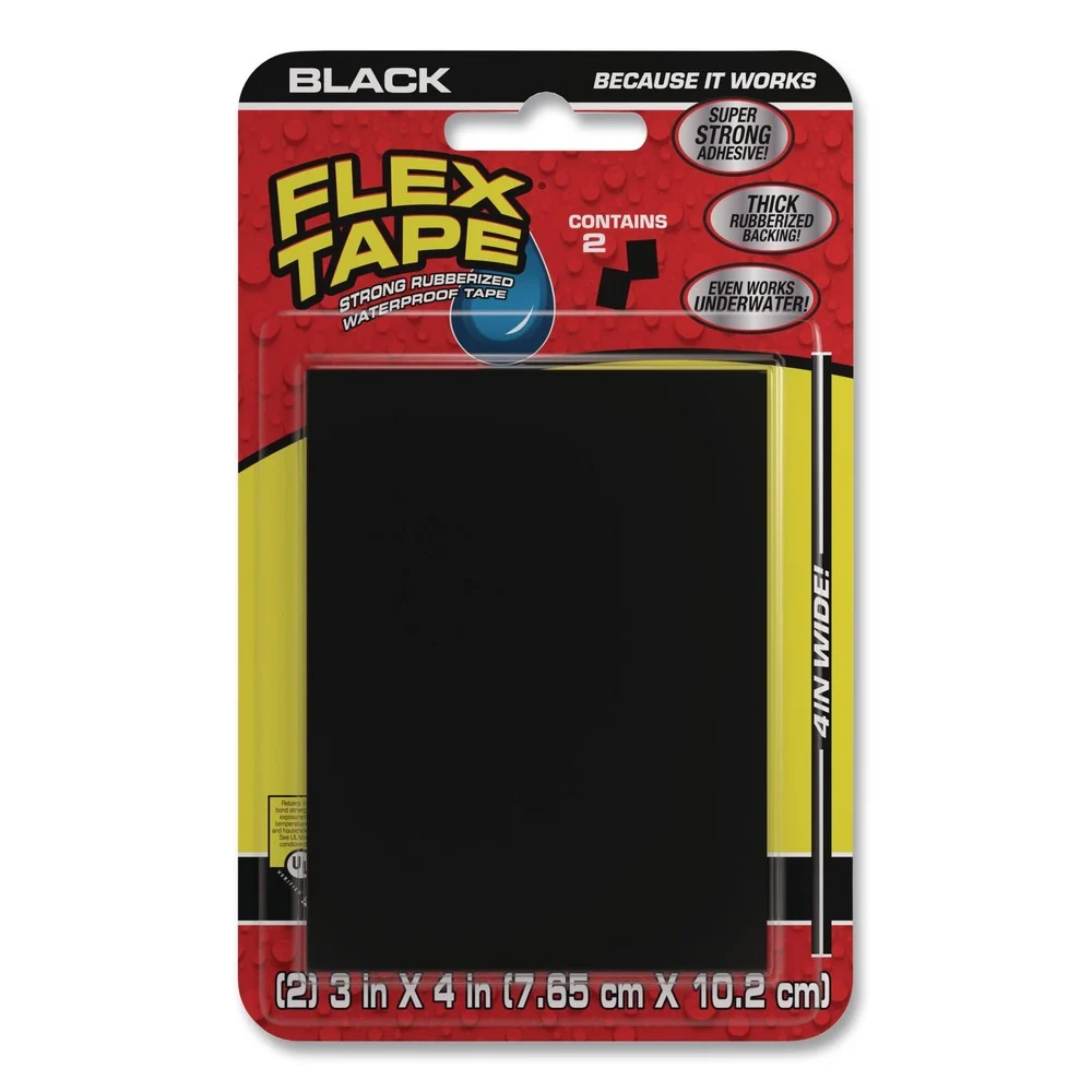 Flex Seal Products 4 in. x 3 in. 39 mil Flex Tape Strong Rubberized Waterproof Tape - Black (24/Carton)