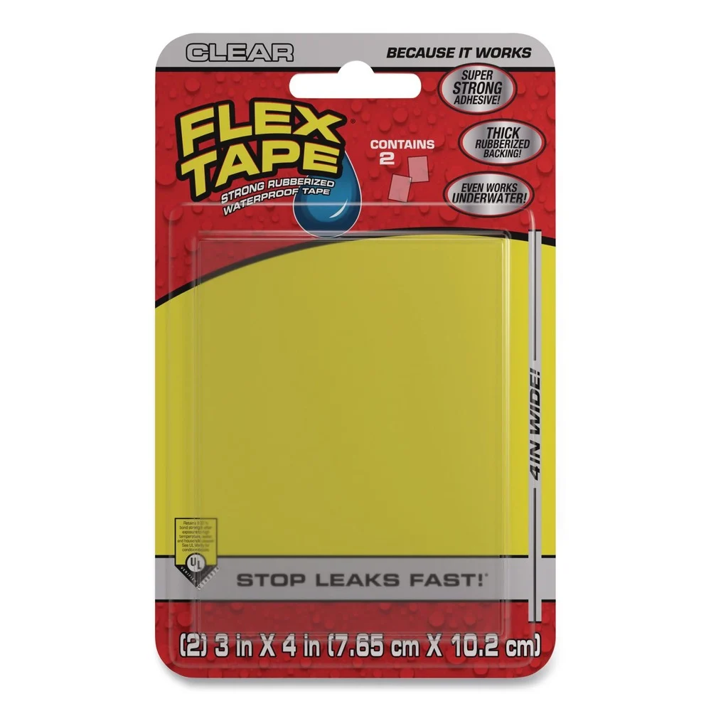 Flex Seal Products 4 in. x 3 in. 39 mil Flex Tape Strong Rubberized Waterproof Tape - Clear (24/Carton)