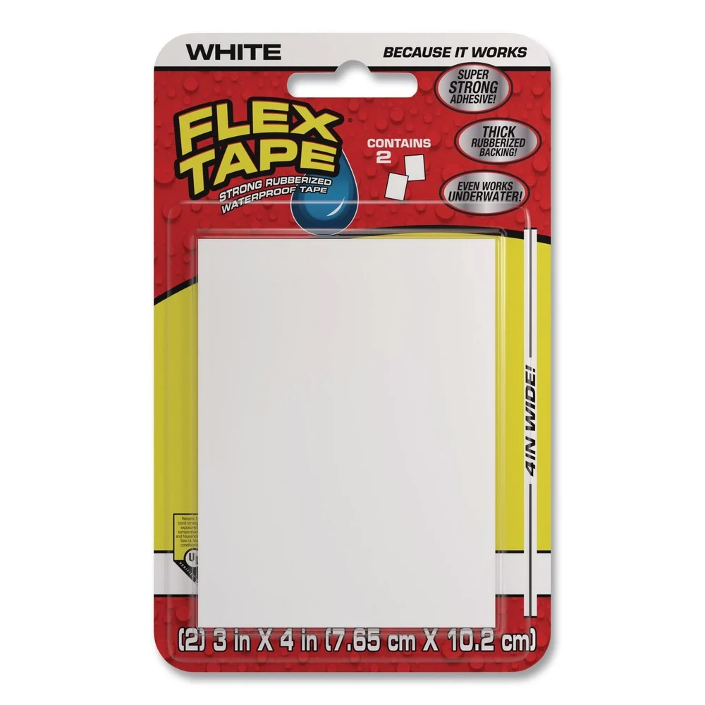 Flex Seal Products Flex Tape 4 in. x 3 in. 39 mils Thick Strong Rubberized Waterproof Tape - White (24/Carton)