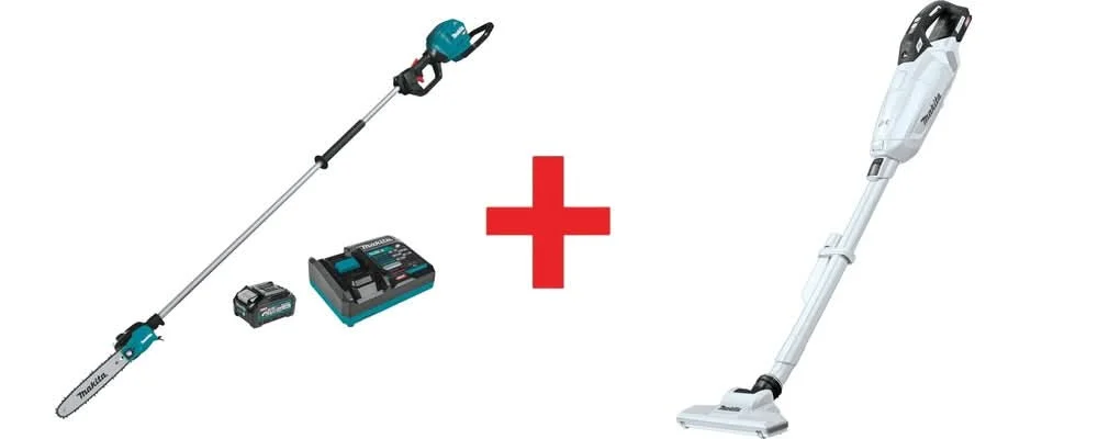 Makita 40V max XGT Brushless 10" Pole Saw Kit, 8' Length (4.0Ah) and 4-Speed Compact Stick Vacuum Kit