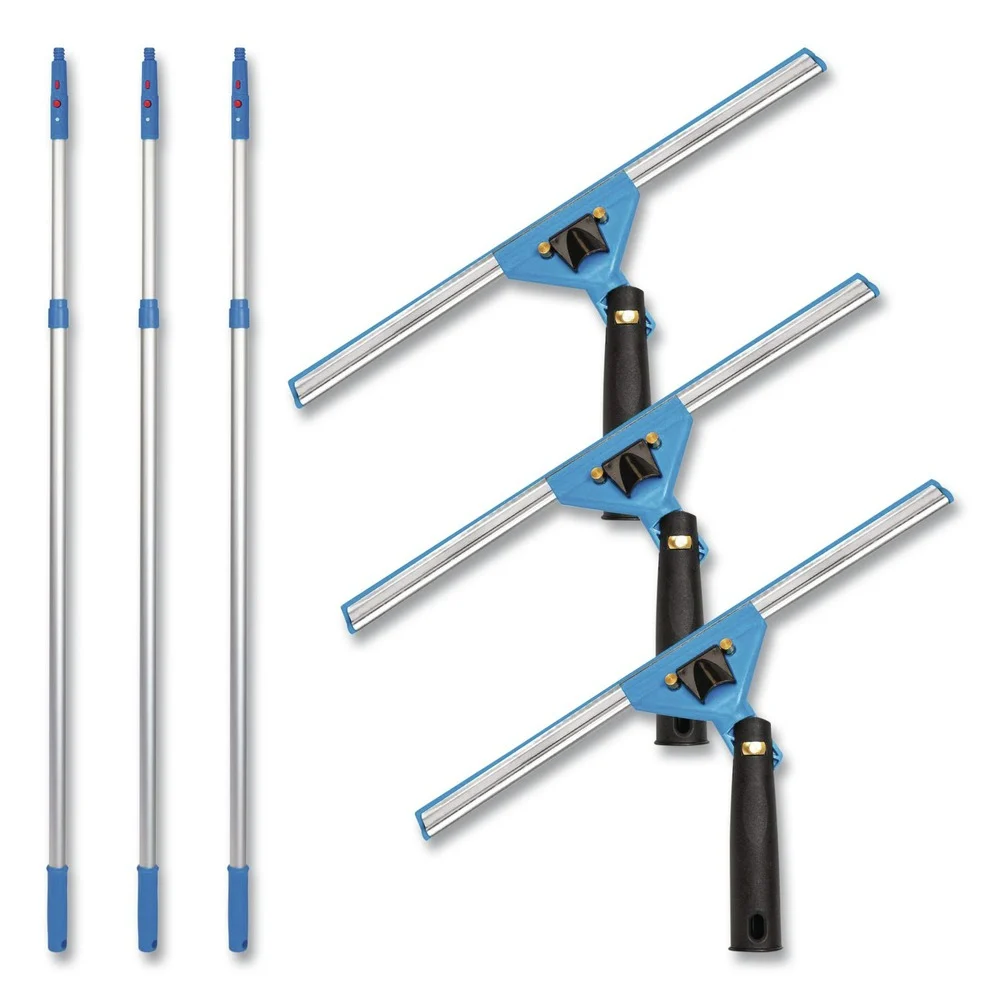 Gritt Commercial Pro Window Washing Kit with Swivel Squeegee and 6 ft Telescopic Pole, 14-in Wide Blade, 3/Kit