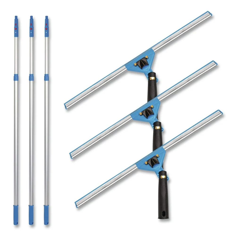 Gritt Commercial Pro Window Washing Kit with Swivel Squeegee and 6 ft Telescopic Pole, 18-in Wide Blade, 3/Kit