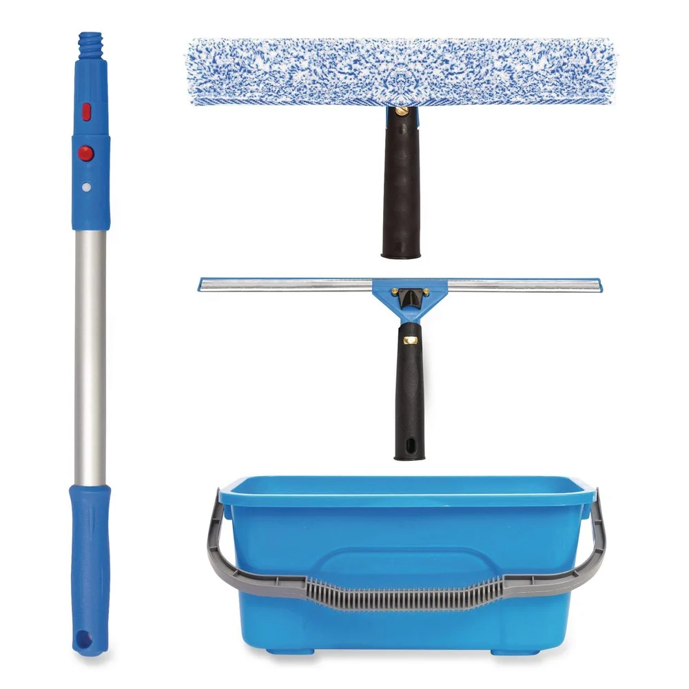 Gritt Commercial Pro Window Cleaning Kit with 14 in. Squeegee, 14 in. Washer, 20 in. Pole and 3 Gallon Heavy-Duty Bucket (2/Kit)