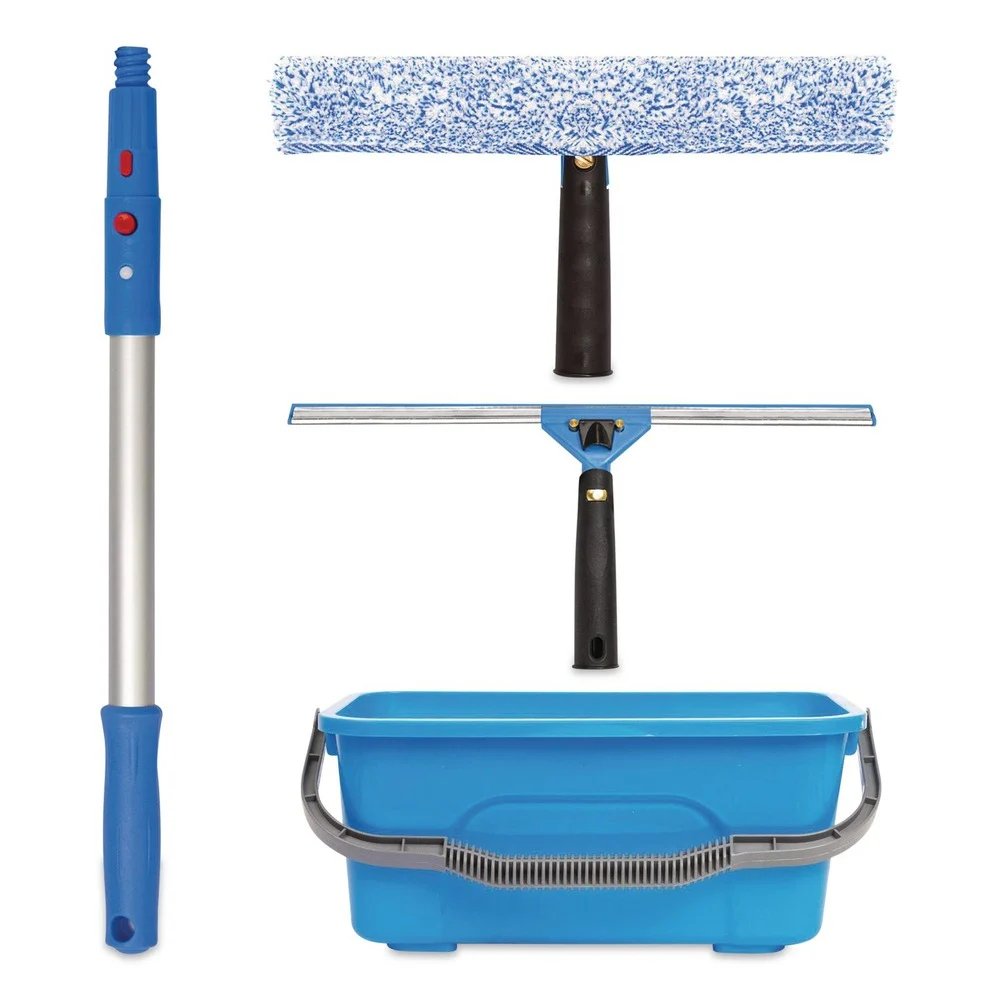 Gritt Commercial Pro Window Cleaning Kit with 14 in. Squeegee, 14 in. Washer, 20 in. Pole and 3 Gallon Heavy-Duty Bucket (3/Kit)