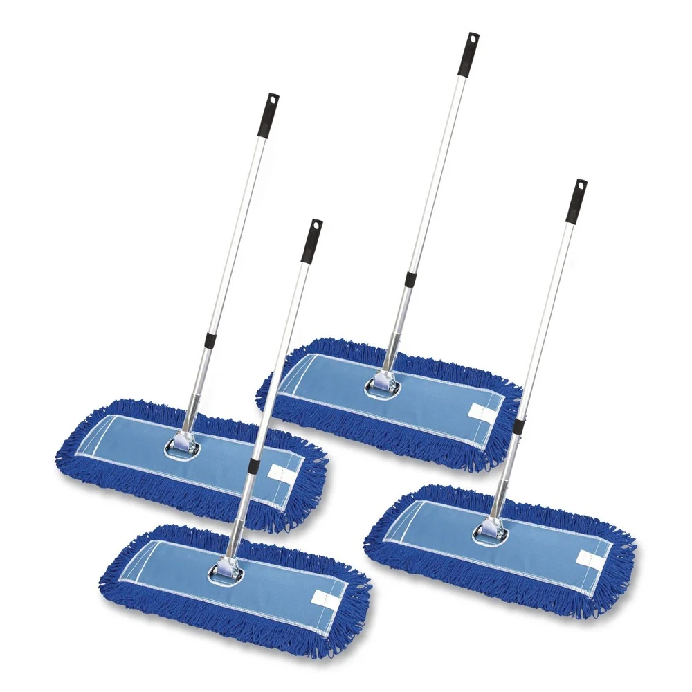 Gritt Commercial 24 in. x 5 in. 72 in. Silver Aluminum Handle Microfiber Dust Mop Set with Telescopic Handle - Blue (4/Kit)