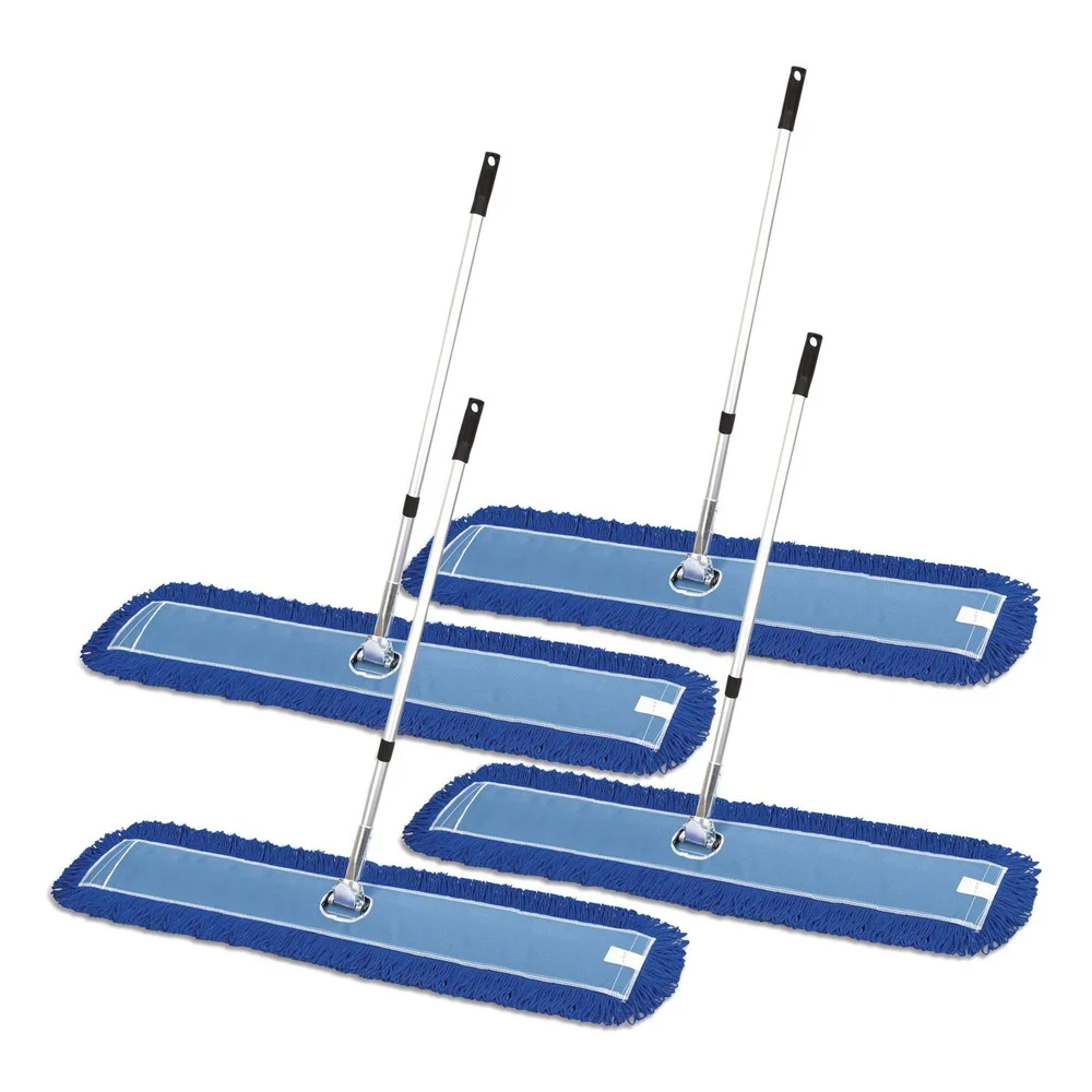 Gritt Commercial 60 in. x 5 in. Microfiber Head 40 in. to 72 in. Silver Aluminum Handle Dust Mop with Telescopic Handle - Blue (4/Kit)