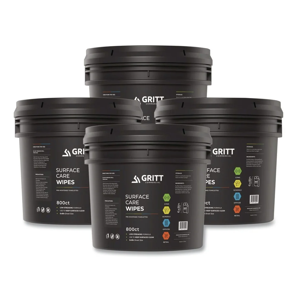 Gritt Commercial Surface Care Wipes, 1-Ply, 6 x 8, Fresh Scent, White, 800/Bucket, 4 Buckets/Carton