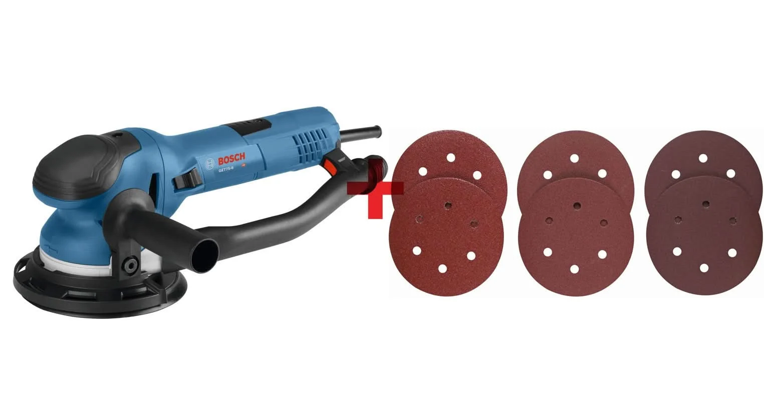 Bosch Dual Speed Multi-Mode 6" Random Orbit Sander with 6" Assorted Grits Hook-And-Loop Sanding Disc Set