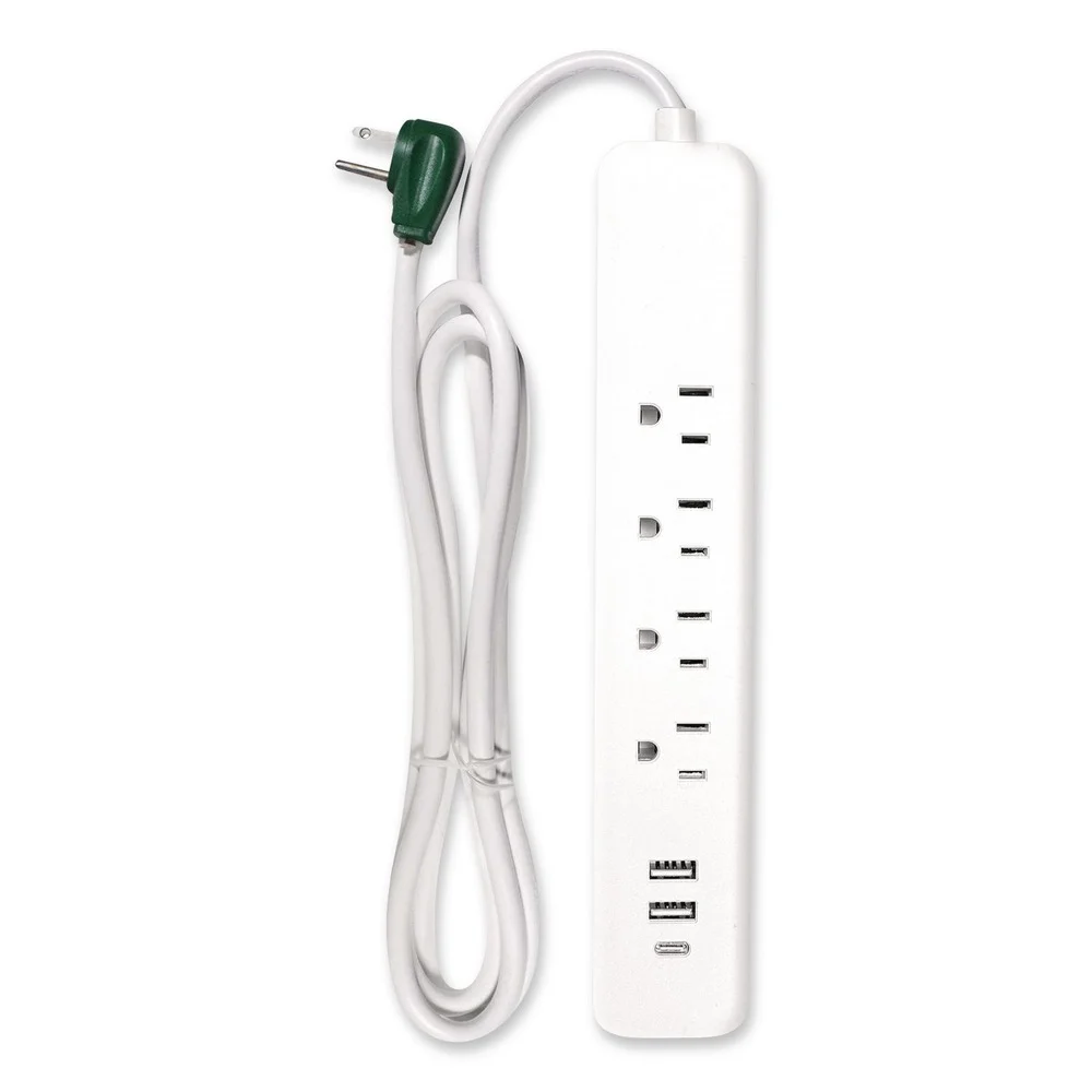 GoGreen Power 4 ft. Length Cord 450 Joules Four-Outlet Surge Protector with Three USB Ports - White