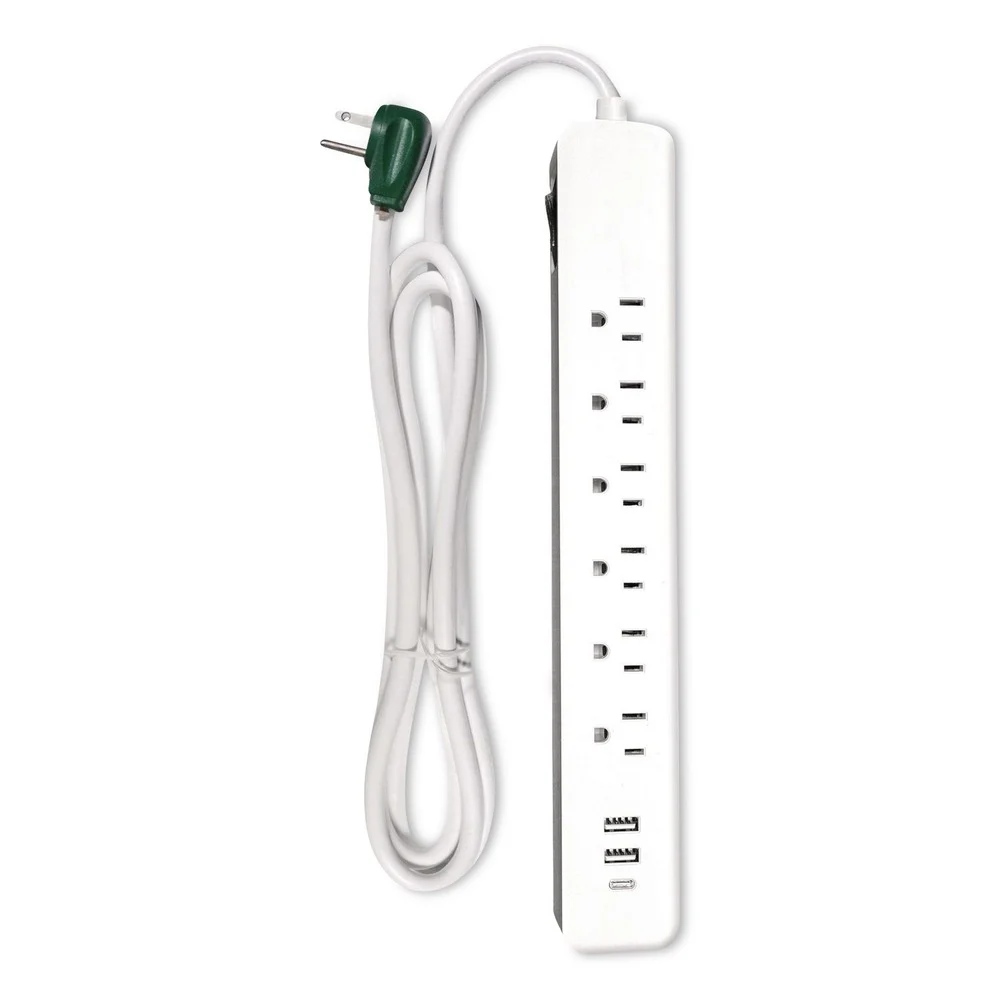 GoGreen Power 6 ft. Cord 450 Joules 6 AC Outlets/3 USB Ports Surge Protector with USB - White