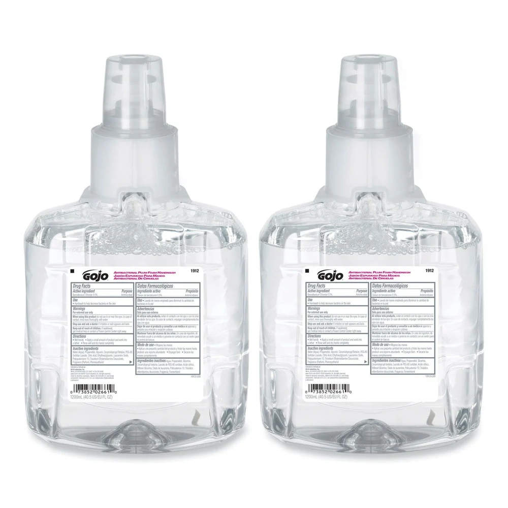 GOJO Industries 1912-02 1200 ml Antibacterial Foam Handwash Refill for LTX-12 Dispenser - Plum Scent (2/Carton)