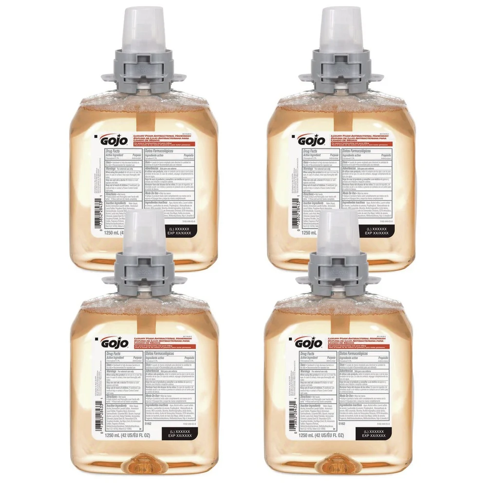 GOJO Industries 5162-04 1250 mL Luxury Foam Antibacterial Handwash Refill - Fresh Fruit (4/Carton)