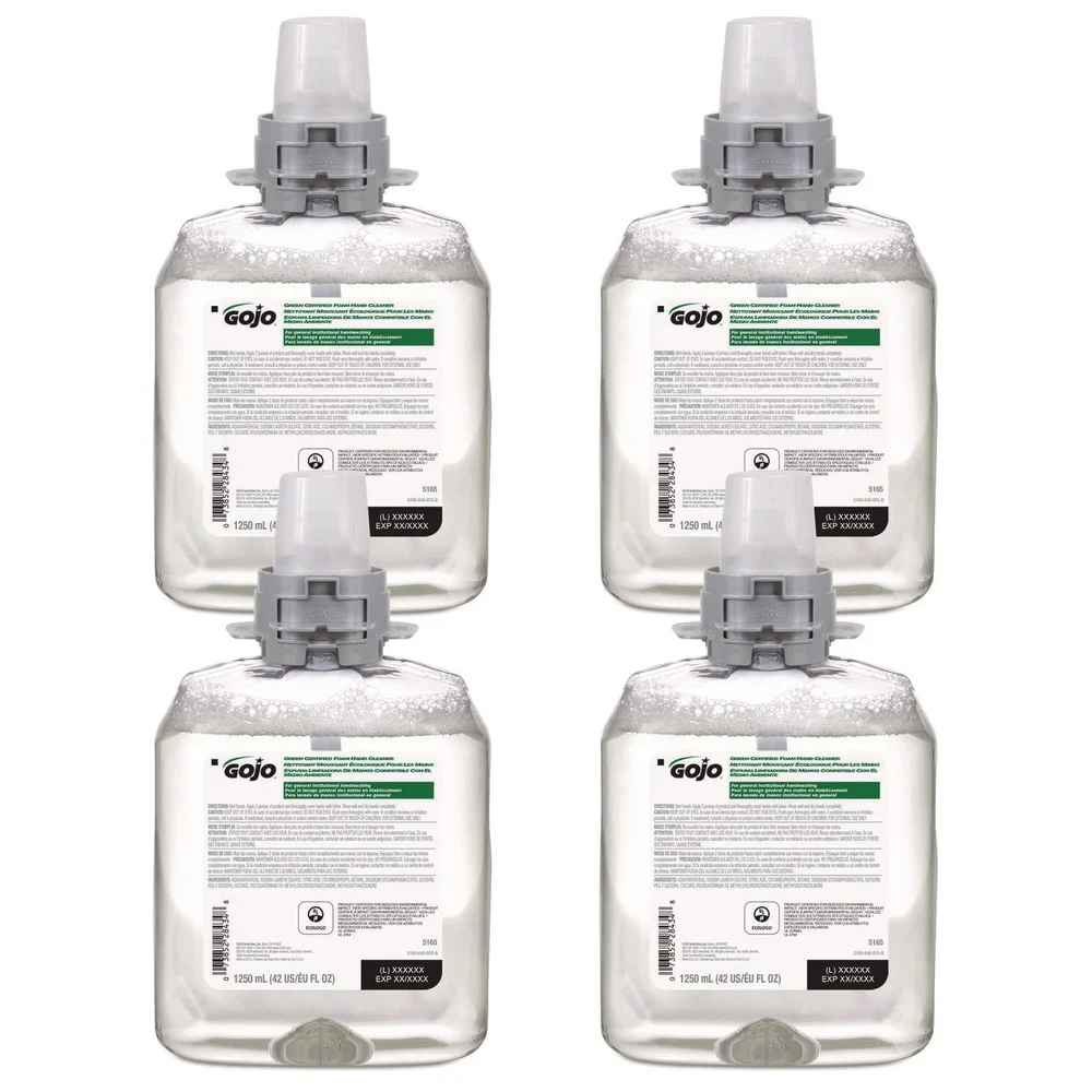 GOJO Industries 5165-04 1,250 mL Green Certified Foam Hand Cleaner Refill - Unscented (4/Carton)