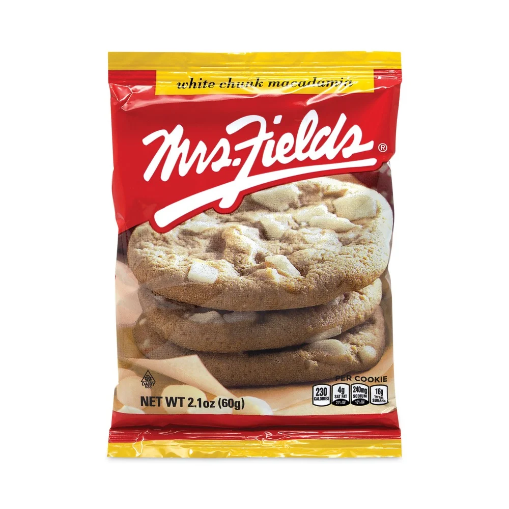 Mrs. Fields 572563 2.1 oz. Individually Wrapped Pack White Chunk Macadamia Cookies - White Chocolate (12/Carton)