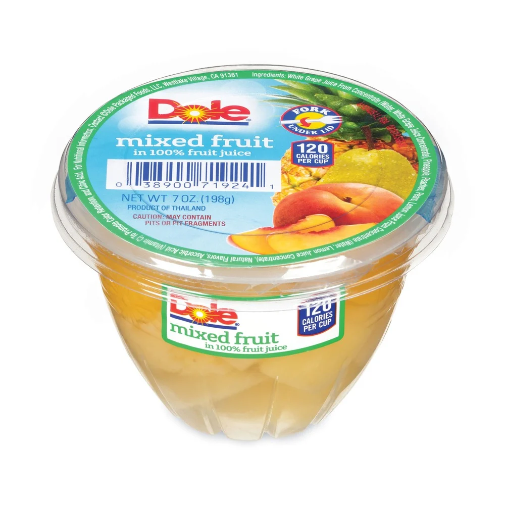 Dole 71924 7 oz. Cup Mixed Fruit in 100 percent Fruit Juice Cups - Peaches/Pears/Pineapple (12/Carton)