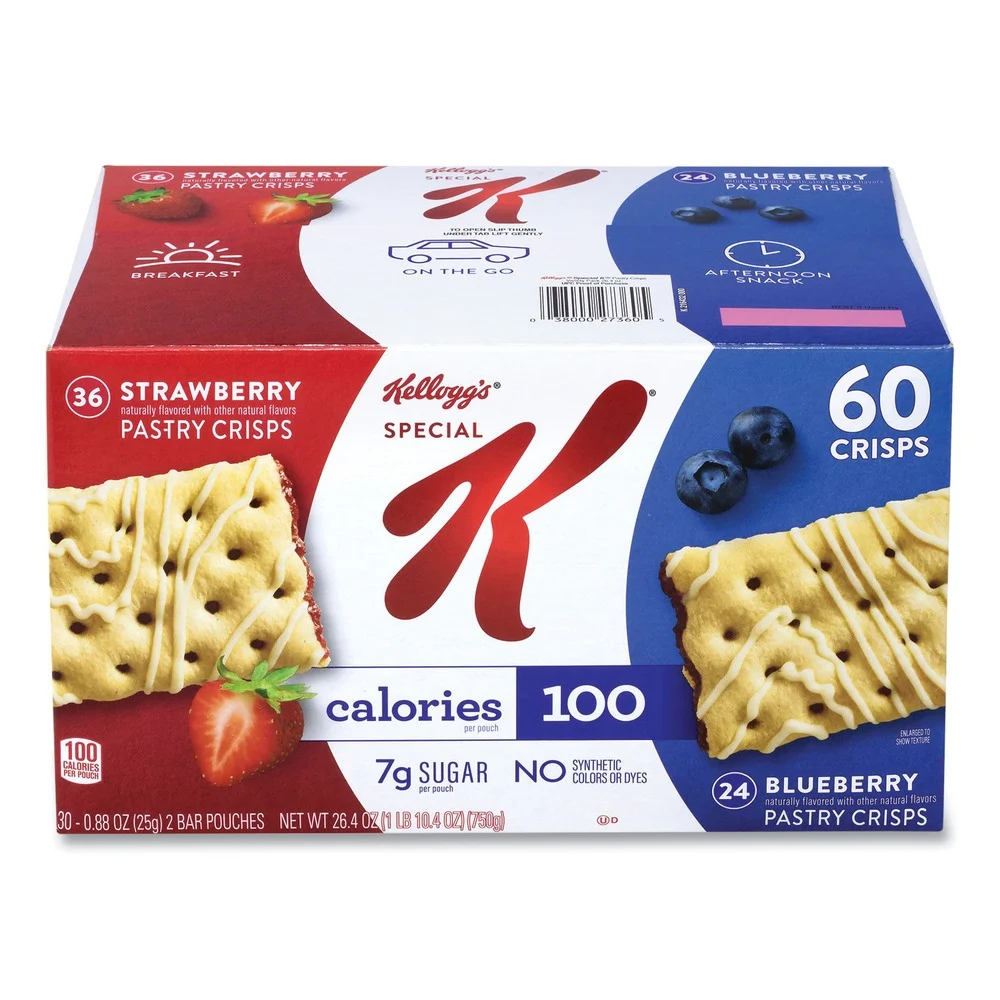 Green Rabbit 3800022083 0.88 oz Special K Pastry Crisps - (36) Strawberry/(24) Blueberry (30/Carton)