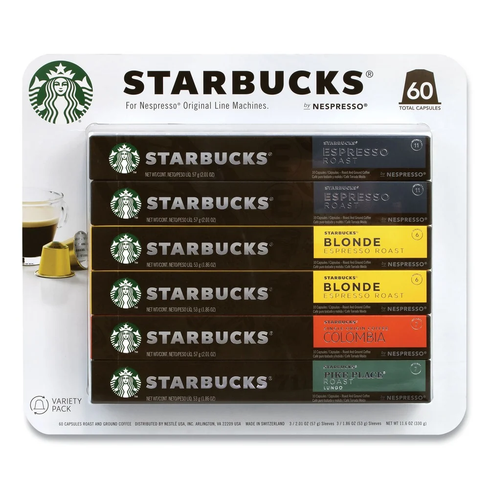 Starbucks By NESPRESSO 51529 Pods Variety Pack - Blonde Espresso/Colombia/Espresso/Pikes Place (60/Pack)
