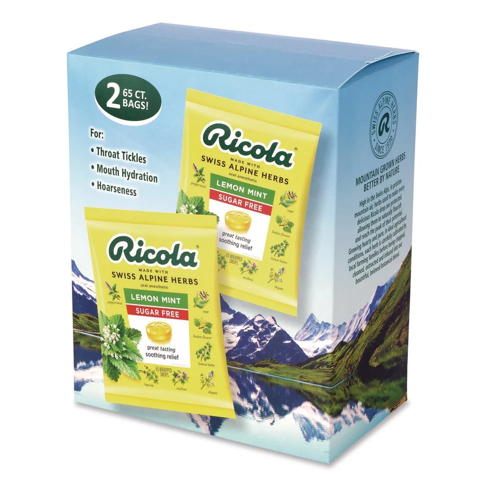 Ricola 036602833951 Sugar-Free Herb Throat Drops - Lemon Mint (130/Pack)