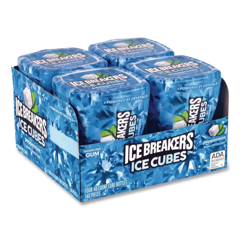 ICE BREAKERS Ice Cubes Sugar-Free Gum - Peppermint (4/Carton)