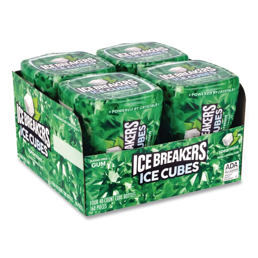 ICE BREAKERS Ice Cubes Sugar-Free Gum - Spearmint (4/Carton)