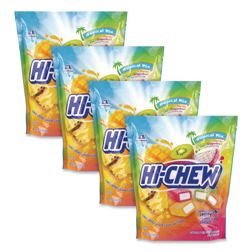 Hi-Chew 11110 12.7 oz. Pouch Stand Up Pouch Tropical Mix (4/Carton)