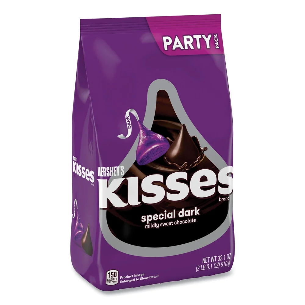 Green Rabbit 13462 KISSES 32.1 oz. Bag Party Pack Candy - Special Dark Chocolate