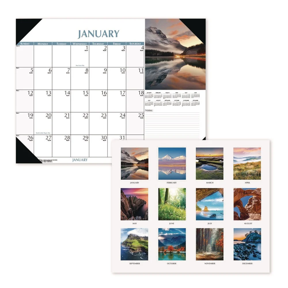 House of Doolittle 18.5 in. x 13 in. 12-Month (Jan-Dec 2026) Earthscapes Scenic Desk Pad Calendar - White Sheets/Black Binding/Corners