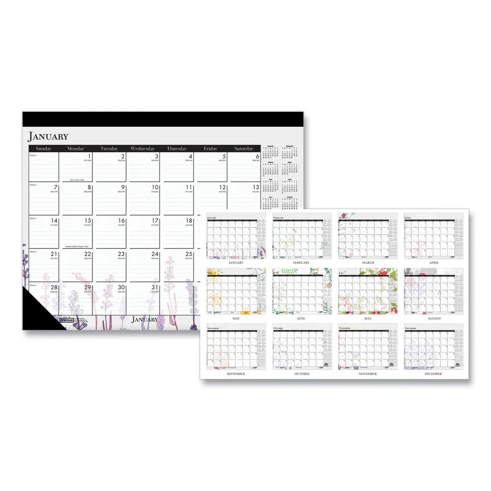 House of Doolittle 22 in. x 17 in. 12-Month (Jan-Dec) 2026 Recycled Desk Pad Calendar - Wild Flowers Artwork