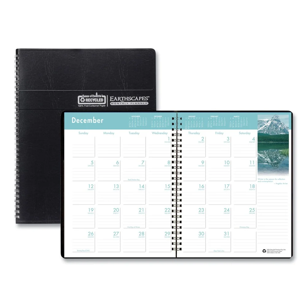 House of Doolittle 264-02 11 in. x 8.5 in. 14-Month (Dec 2025-Jan 2027) Earthscapes Recycled Ruled Monthly Planner - Black Cover