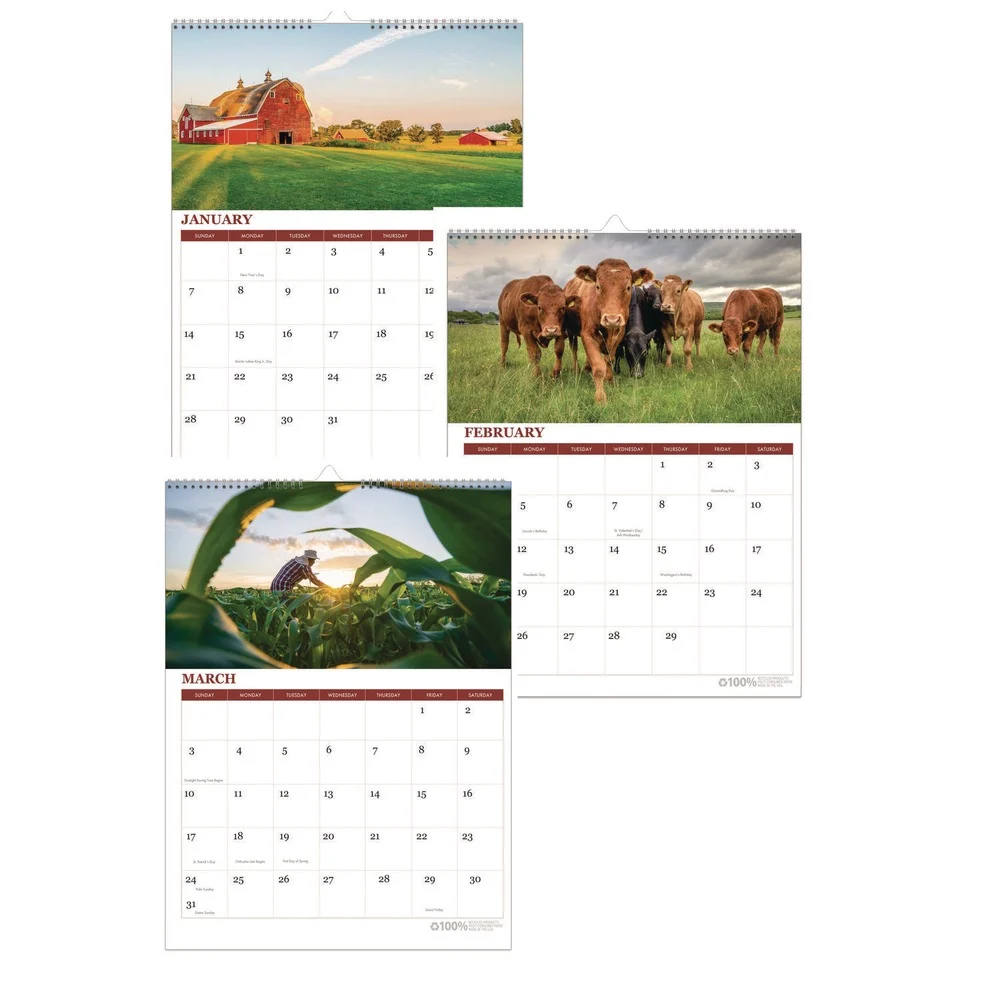House of Doolittle 11 in. x 14 in. 12-Month (Jan-Dec 2026) 100 Percent Recycled Farm Life Wall Calendar - White/Multicolor Sheets