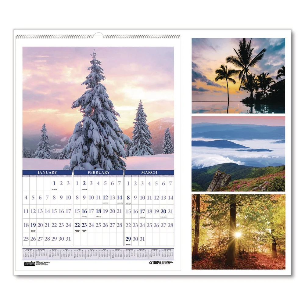 House of Doolittle 12 in. x 16.5 in. 14-Month (Dec 2025-Jan 2027) Recycled Season Wall Calendar - Multicolored Sheets