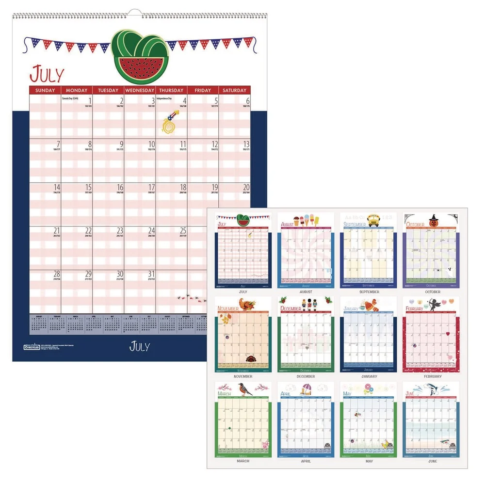 House of Doolittle 12-Month (July to June): 2025 to 2026 12 in. x 16.5 in. Illustrated Seasons Artwork Academic Year Recycled Seasonal Wall Calendar