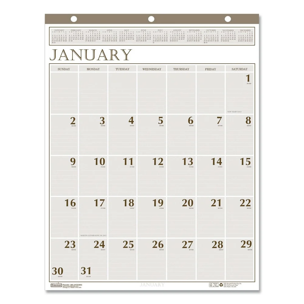 House of Doolittle 12-Month (Jan to Dec): 2026 20 in. x 26 in. Large Print Recycled Monthly Wall Calendar - Beige Sheets