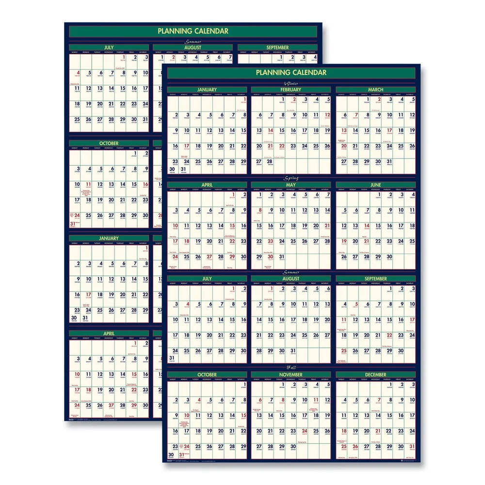 House of Doolittle 12-Month (July-June): 2025-2026 and 12-Month (Jan-Dec): 2026 24 in. x 37 in. Four Season Erasable Business/Academic Recycled Wall Calendar