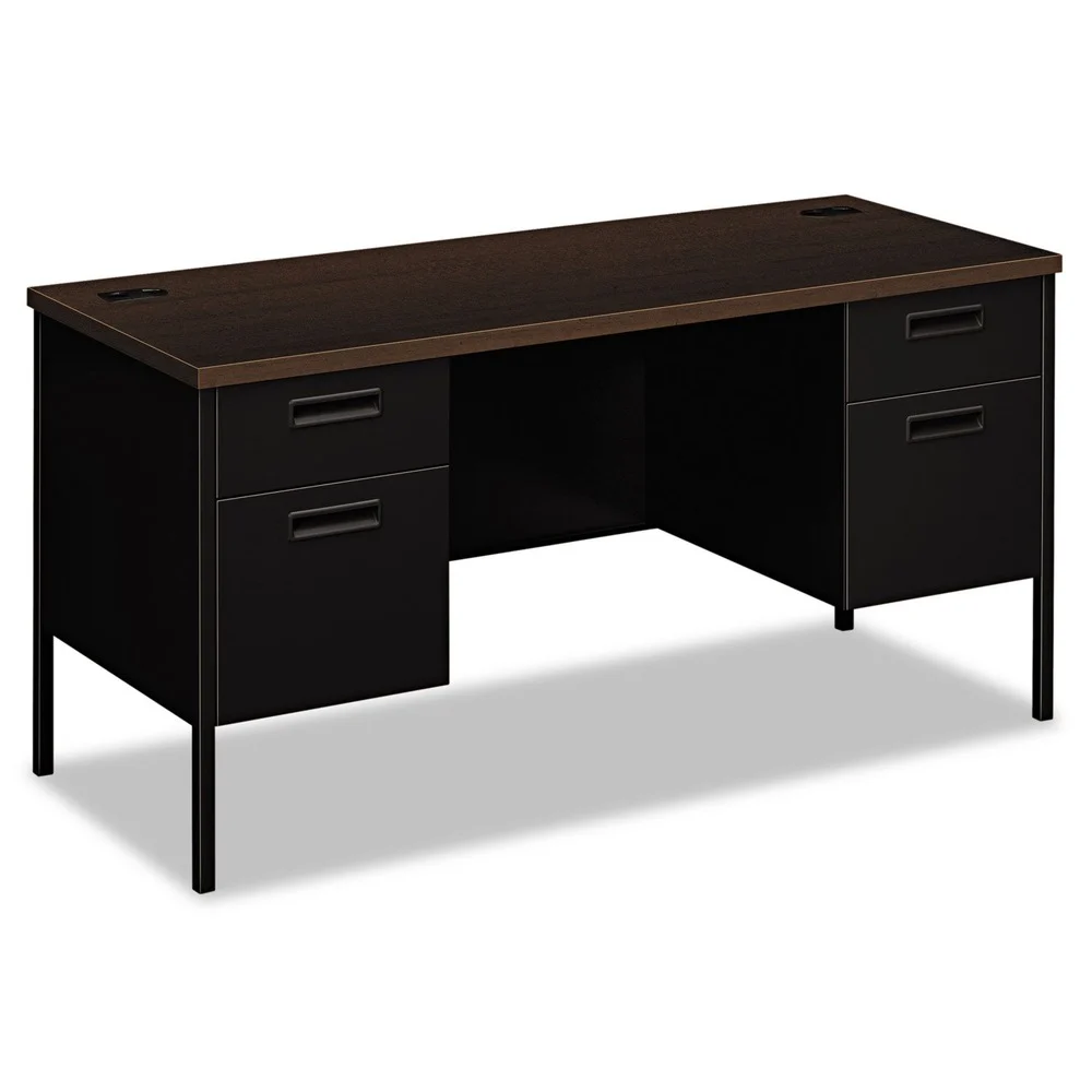 HON Metro Classic Series 60 in. x 24 in. x 29.5 in. 2 Box/ 2 File Double Pedestal Credenza with Kneespace - Mocha/Black