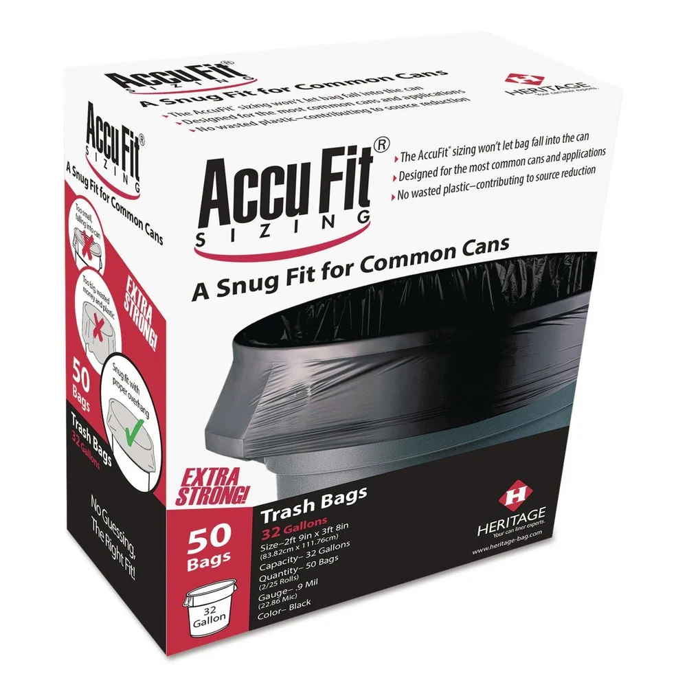 AccuFit 37 in. x 50 in. 44 gal. 0.9 mil Linear Low Density Can Liners with AccuFit Sizing - Black (50/Box)