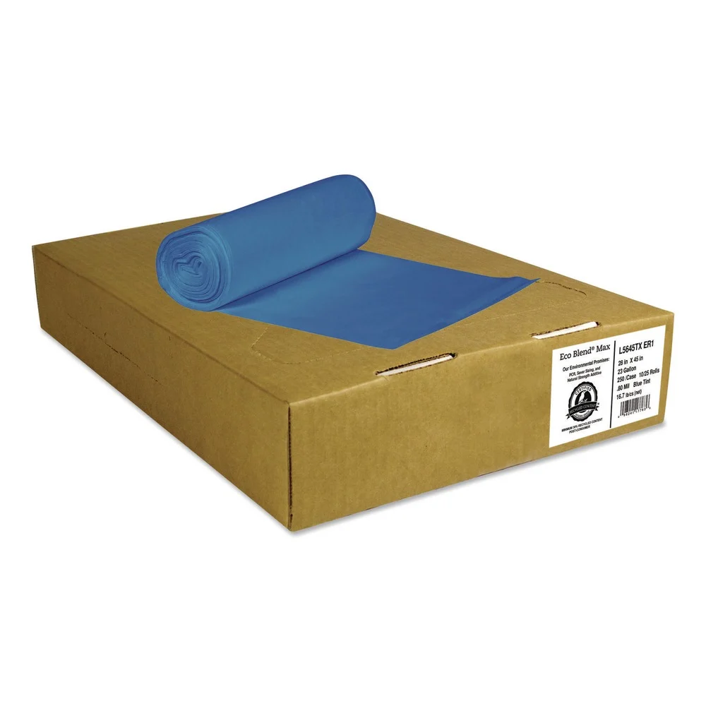 Heritage Eco Blend Max 33 in. x 39 in. 0.8 mil 33 Gallon Can Liners - Blue (25 Bags/Roll, 8 Rolls/Carton)