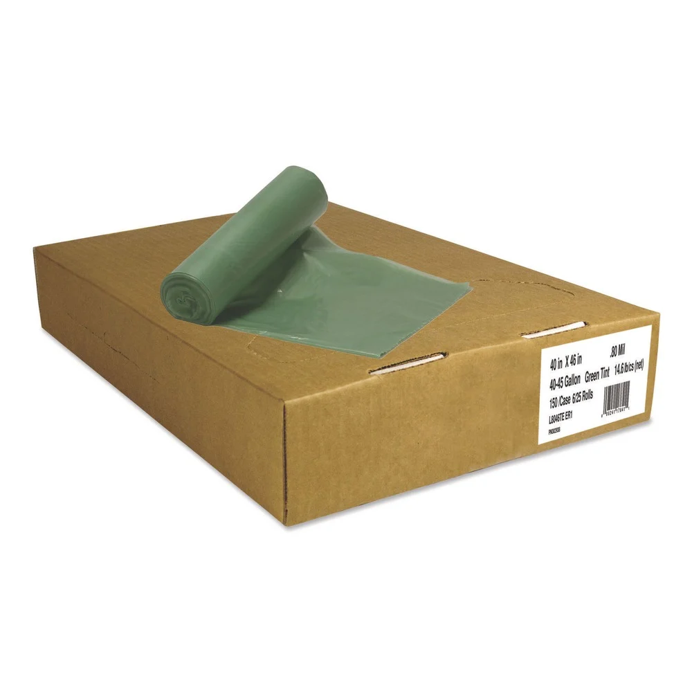 Heritage L8046TE ER1 Eco Blend Max 40 in. x 46 in. 0.8 mil 45 Gallon Can Liners - Green (25 Bags/Roll, 6 Rolls/Carton)