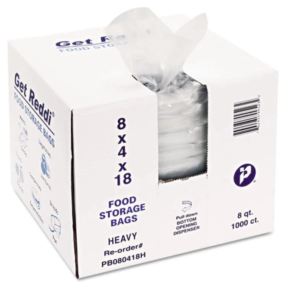 Inteplast Group PB080418H 8-Quart 1 mil. 8 in. x 18 in. Food Bags - Clear (1000/Carton)