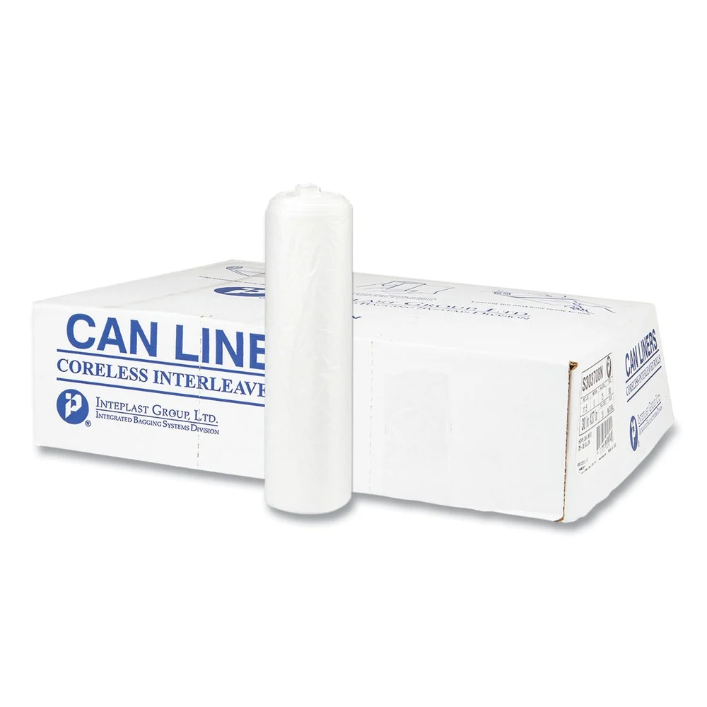 Inteplast Group High Density 30 gal. 8 Microns 30 in. x 37 in. Interleaved Commercial Can Liners - Clear (500/Carton)