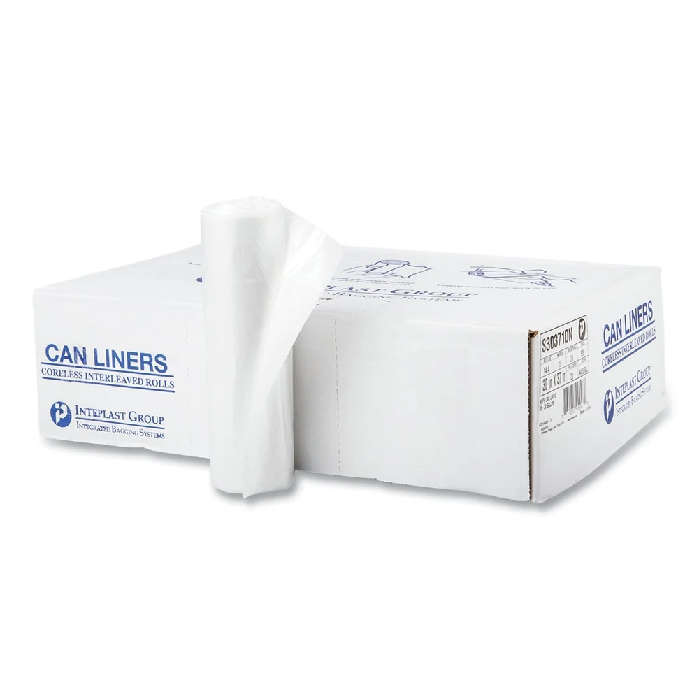 Inteplast Group 30 in. x 37 in. 10 mic 30 Gallon High-Density Commercial Can Liners - Clear (500/Carton)