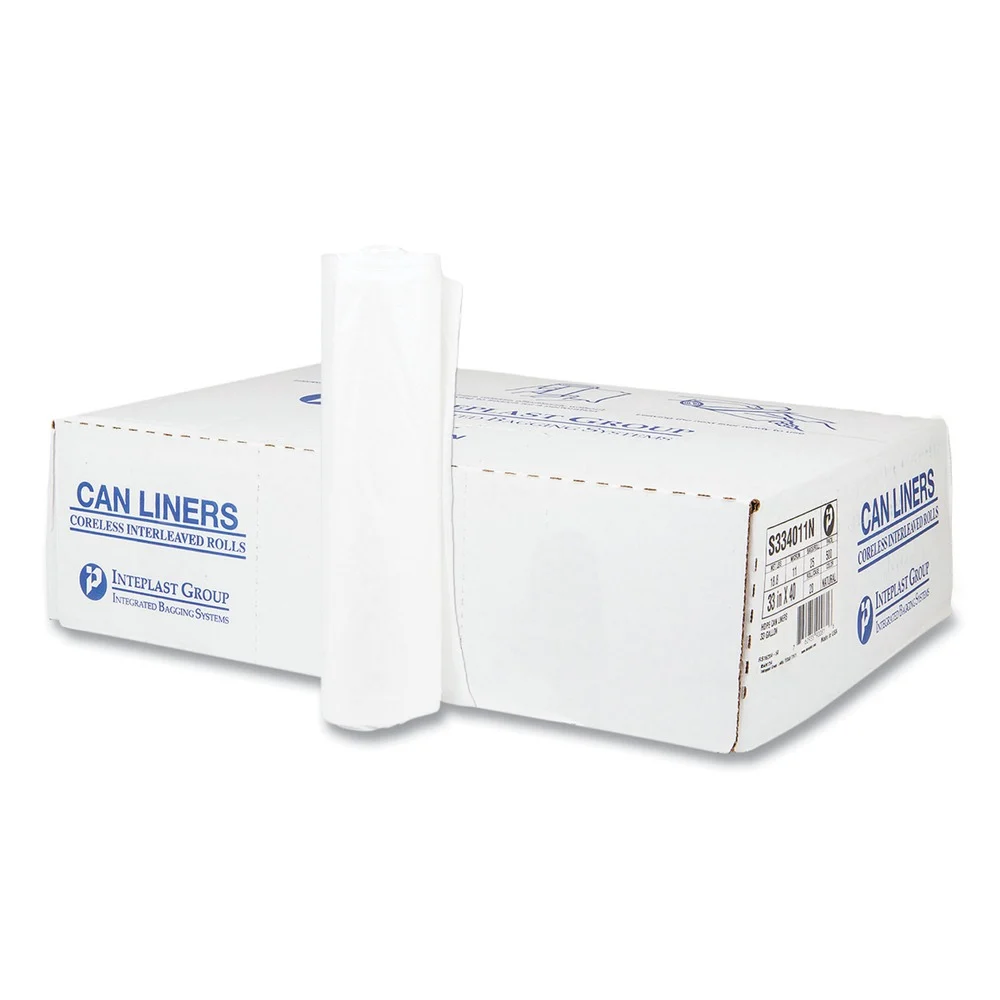 Inteplast Group 33 in. x 40 in. 11 mic 33 Gallon High-Density Commercial Can Liners - Clear (500/Carton)