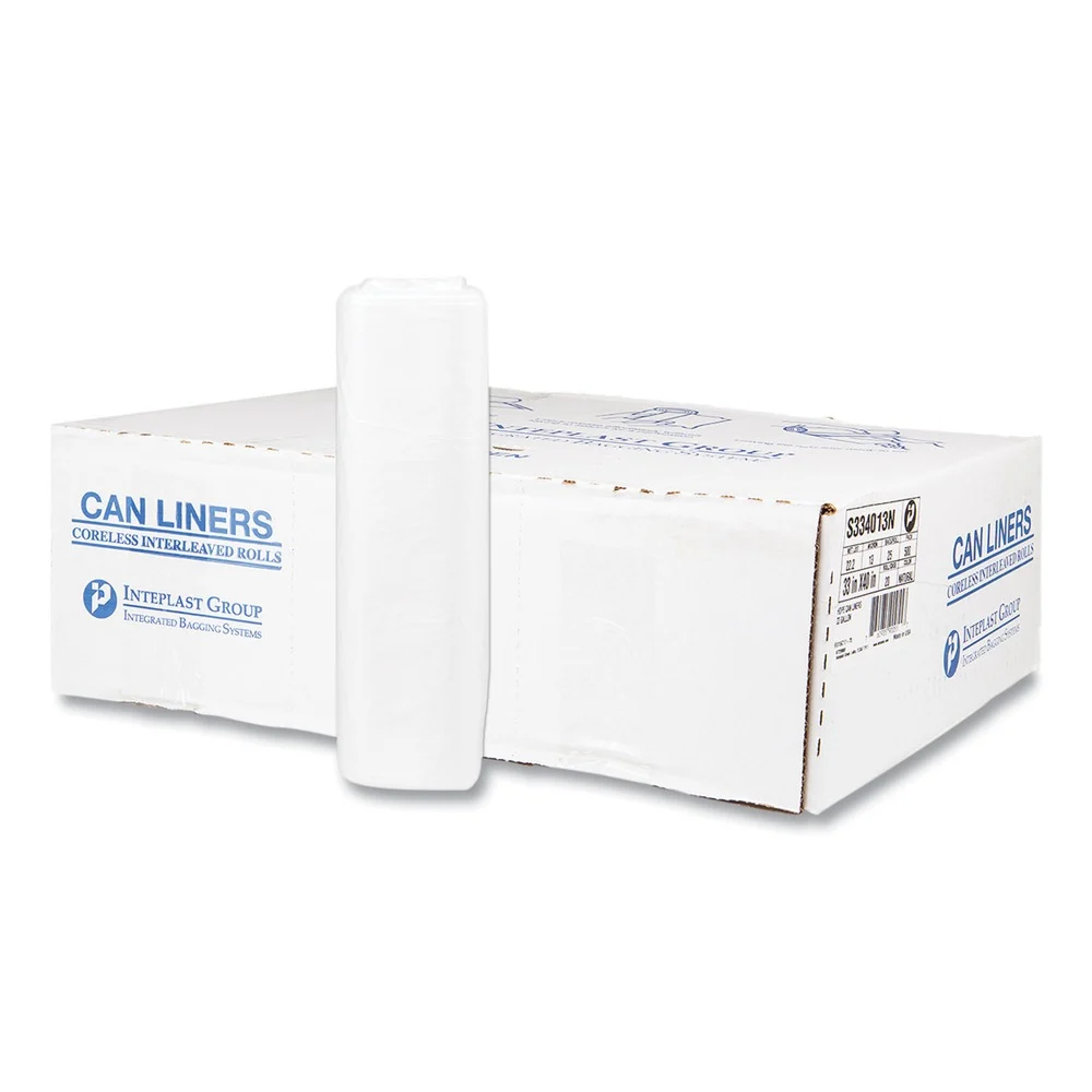 Inteplast Group S334013N 33 in. x 40 in. 13 mic 33 Gallon High-Density Commercial Can Liners - Clear (500/Carton)