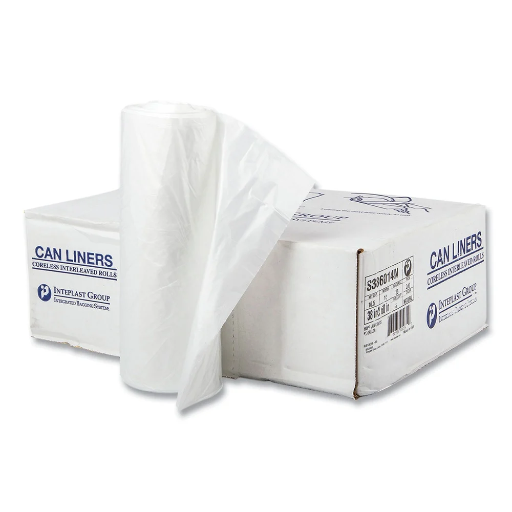 Inteplast Group S386014N 38 in. x 60 in. 14 mic 60 Gallon High-Density Commercial Can Liners - Clear (200/Carton)