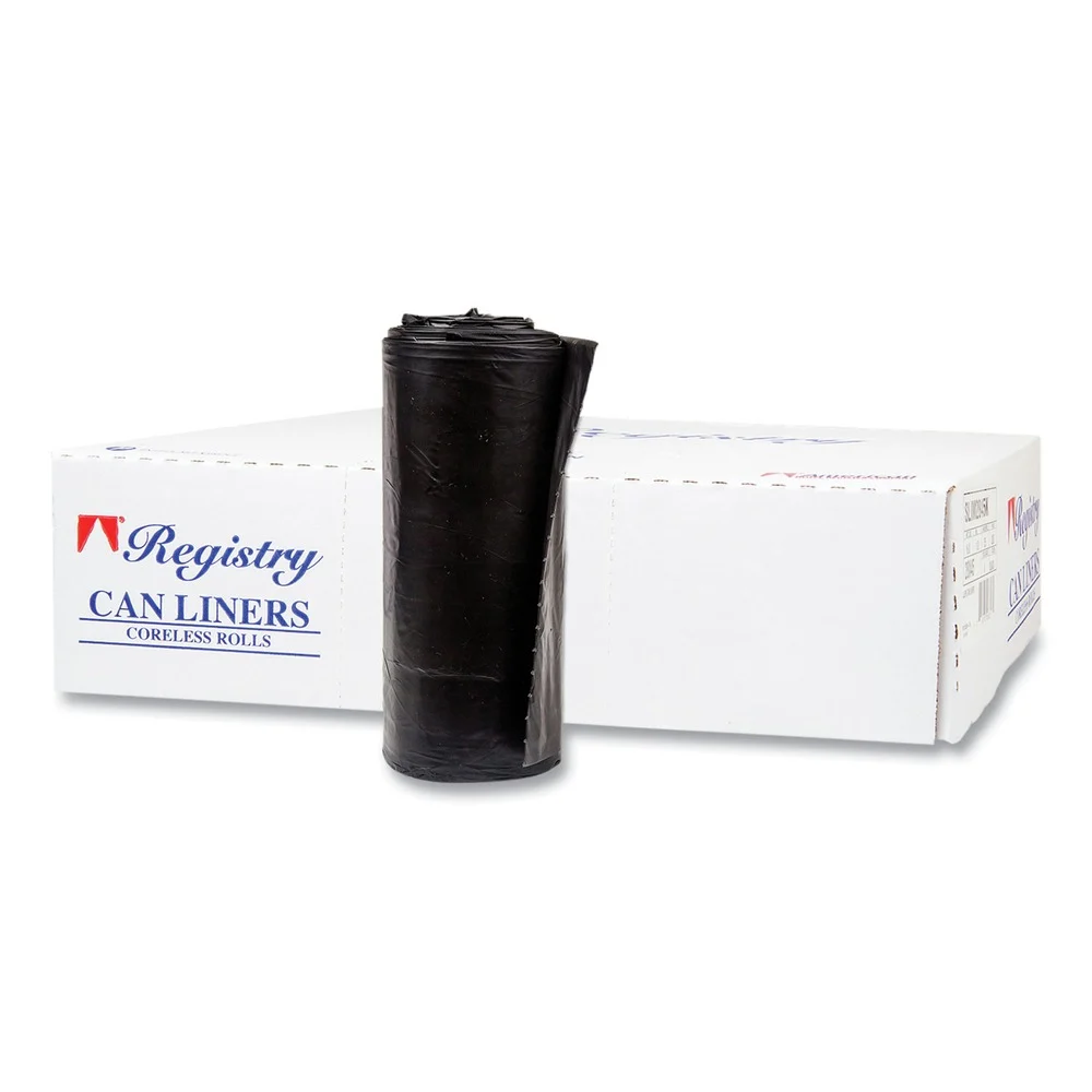 Inteplast Group S386017K 60 gal. 17 microns 38 in. x 60 in. High-Density Interleaved Commercial Can Liners - Black (25 Bags/Roll, 8 Rolls/Carton)